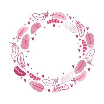 Round frame made of bird feathers. Stock Illustration