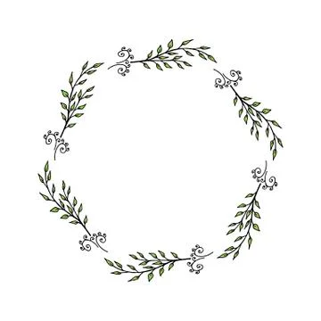 Round frame made of  branches and decorative elements. Romantic wreath Stock Illustration