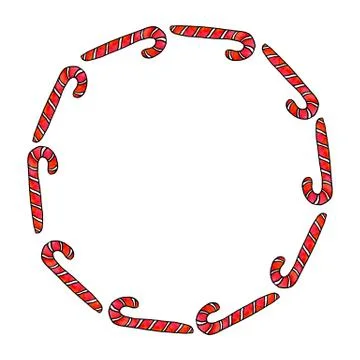 Round frame is made of candy cane. New Year and Christmas backgrounds and tex Stock Illustration