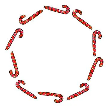 Round frame is made of candy cane. New Year and Christmas backgrounds and tex Stock Illustration