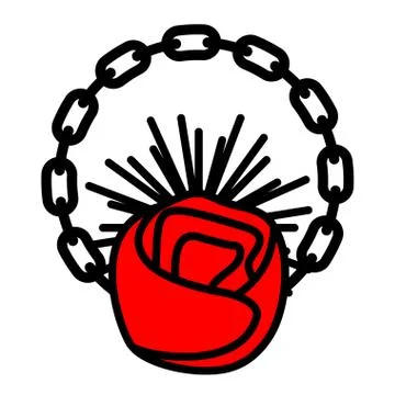 Round frame made of chain and rose. Tattoo vector illustration Stock Illustration