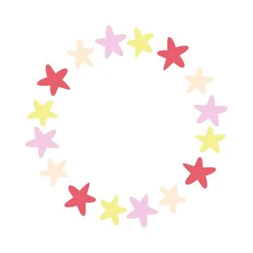 Round frame made of colorful hand drawn star doodle Stock-Illustration