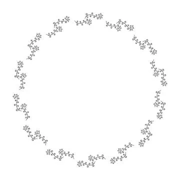 Round frame made of decorative black elements. Wreath on white background Stock Illustration