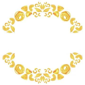 Round frame made of different types of Italian pasta for designing menus Stock Illustration