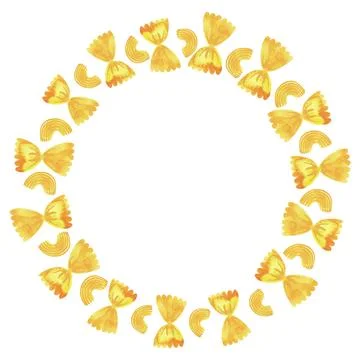 Round frame made of different types of Italian pasta for designing menu Stock Illustration