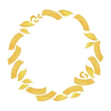 Round frame made of different types of Italian pasta for designing menu Stock Illustration