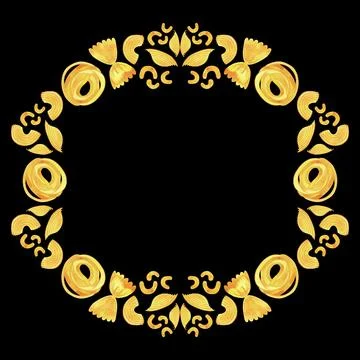 Round frame made of different types of Italian pasta for designing menu Stock Illustration