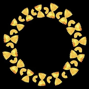 Round frame made of different types of Italian pasta for designing menus Illustrazione stock