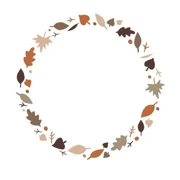 Round frame made of fall, autumn leaves, and twigs with place for text inside Stock Illustration
