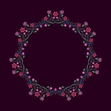 Round frame made of floral elements. Mandala border. Stock Illustration