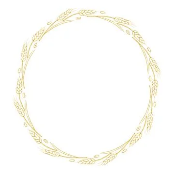 Round frame made of golden outline wheat or rye ears. Vector autumn wreath,.. Stock Illustration