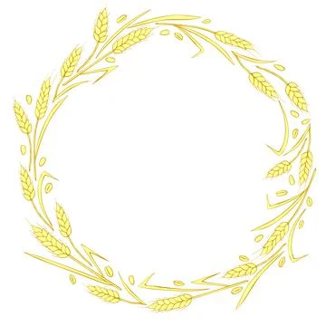 Round frame made of golden wheat or rye ears. Vector autumn wreath, border ha Stock-Illustration