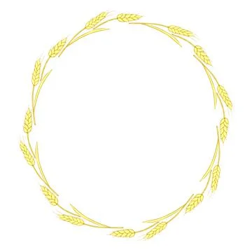 Round frame made of golden wheat or rye ears. Vector autumn wreath, border ha Stock-Illustration