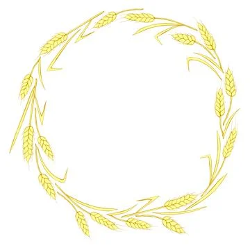 Round frame made of golden wheat or rye ears. Vector autumn wreath, border ha Stockillustratie