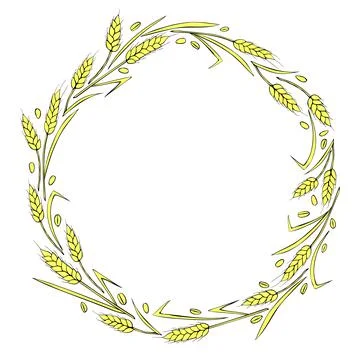 Round frame made of golden wheat or rye ears. Vector autumn wreath, border ha Stock Illustration