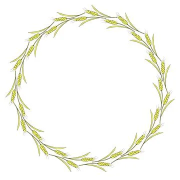 Round frame made of golden wheat or rye ears. Vector autumn wreath, border ha Stock Illustration