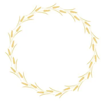 Round frame made of golden wheat or rye ears. Vector autumn wreath, border .. Stock Illustration