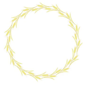 Round frame made of golden wheat or rye ears. Vector autumn wreath, border ha Stock Illustration