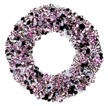Round frame made from many small purple diamonds, isolated on white Fotos Stock