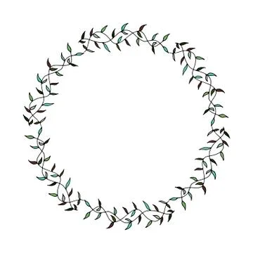 Round frame made of multi-colored leaf pattern. Wreath on white background 스톡 일러스트