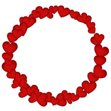 Round frame made of red hearts watercolor. Иллюстрация