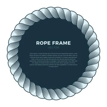 Round frame made of rope with a knot. Hand drawn vector background. Isolated. Illustrazione stock