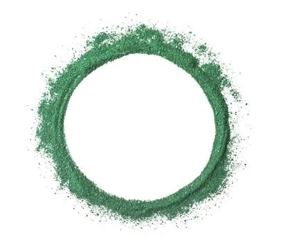 Round frame made of spirulina algae powder isolated on white, top view. Space Stock Photos