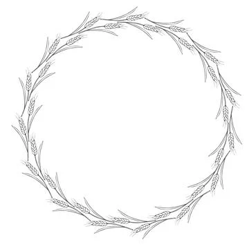 Round frame made of wheat or rye ears. Vector autumn wreath, border hand draw Stock Illustration