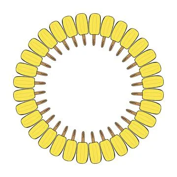 Round frame with melon ice cream on white background. Vector image. Illustrazione stock