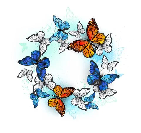 Round frame with monarchs and morpho Ilustración de archivo