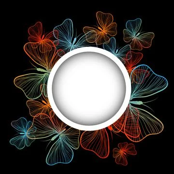 Round frame with multi-colored butterflies. With love. Vector illustration Stock Illustration