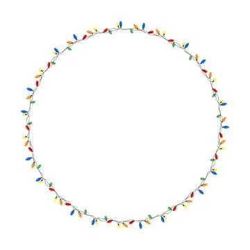 Round frame with multi colored Christmas lights for garlands. Decorating Ch.. Illustrazione stock