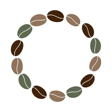 Round frame of multicolored coffee beans in trendy brown and green. Copy space Stock Illustration