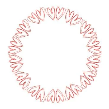 Round frame or wreath of red doodle hearts, design for Valentine's Day. Stock Illustration