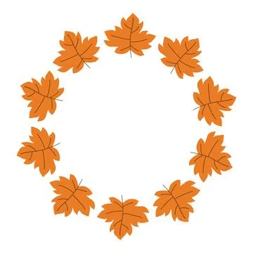 Round frame with orange maple leaves. Bright autumn wreath with empty space.. Stock Illustration