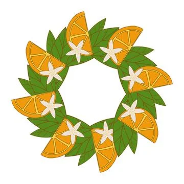 Round frame with oranges and leaves space for text Stock Illustration