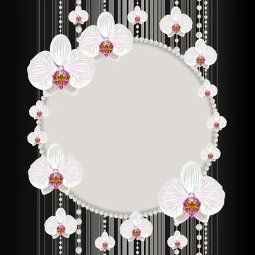 Round frame with orchids Stock Illustration