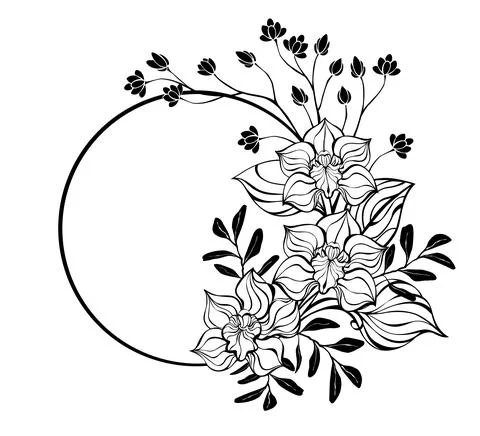 Round frame with orchids Stock Illustration