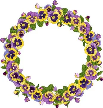 Round frame with pansy flowers Stock Illustration