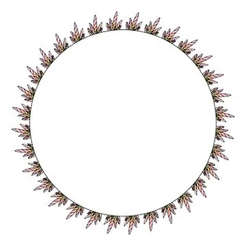 Round frame with pink and colored decorative elements. Isolated wreath Illustrazione stock