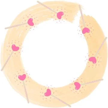 A round frame with pink heart-shaped magic wands radiates hearts and sparkle Illustrazione stock