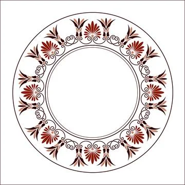 Round frame plate with arabesques and floral elements. Patterns of Greece Stock Illustration