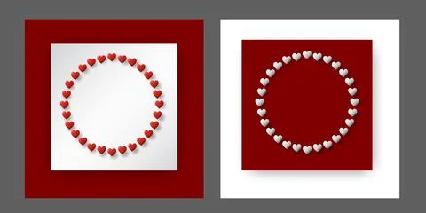 Round frame of red and white hearts for valentine's day greeting card Stock Illustration