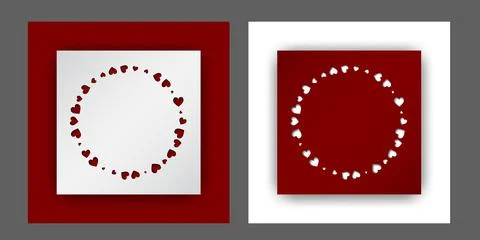 Round frame of red and white hearts for valentine's day greeting card Stock Illustration