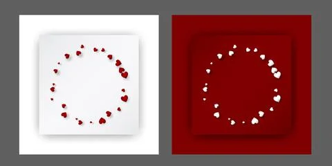 Round frame of red and white hearts for valentine's day greeting card Stock Illustration