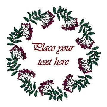 Round frame of red fall  garden rowan berries. Illustrazione stock