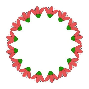Round frame with red flowers, spring design element, vector 스톡 일러스트