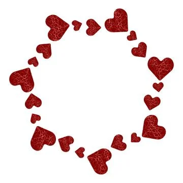 Round frame with red hearts and an openwork pattern. White background. Stock Illustration