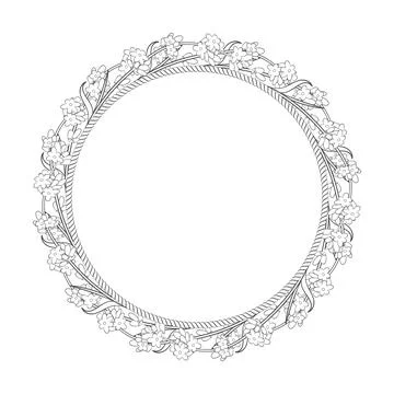 Round frame of rope with branches and flowers of lavender. Stock Illustration