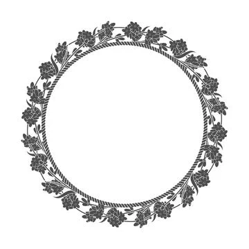 Round frame of rope with branches and flowers of lavender. Stock Illustration